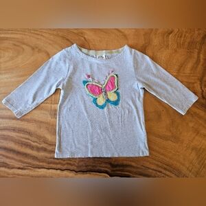 Mini Boden Gray 3/4 Sleeve Shirt with Vibrant Butterfly Youth Girls Size 7-8